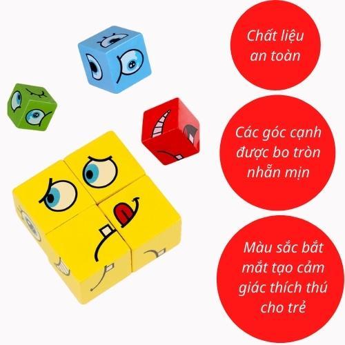 Đồ chơi trẻ em, đồ chơi xếp ghép hình khối gỗ, lắp ráp biểu cảm khuôn mặt, xếp hình nhận biết cảm xúc cho bé gái, trai