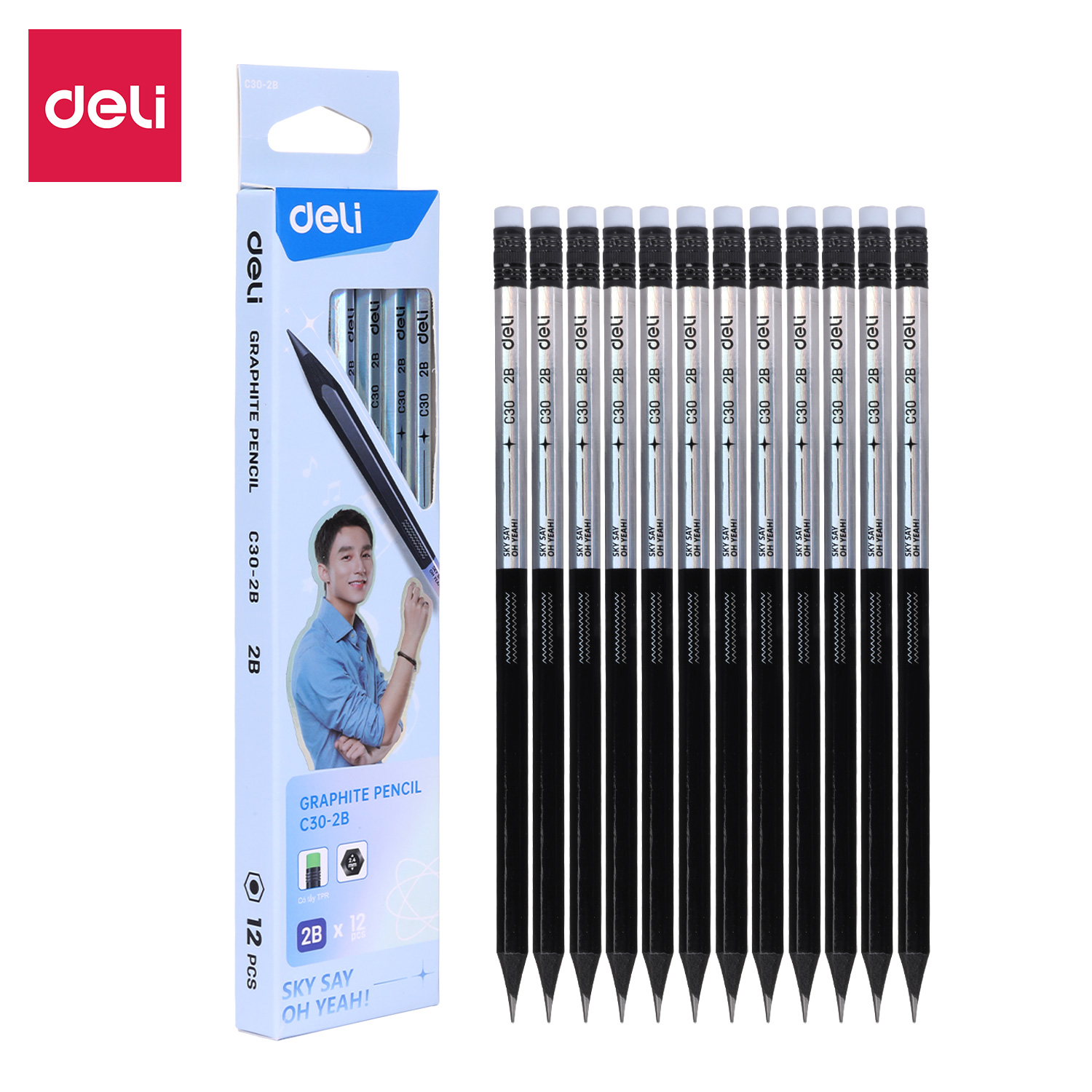 Set 12 Bút Chì Gỗ 2B Chống Gãy Bút Chì Dễ Gọt Cho Học Sinh Viết Chì Gỗ Deli - CC30 CC31