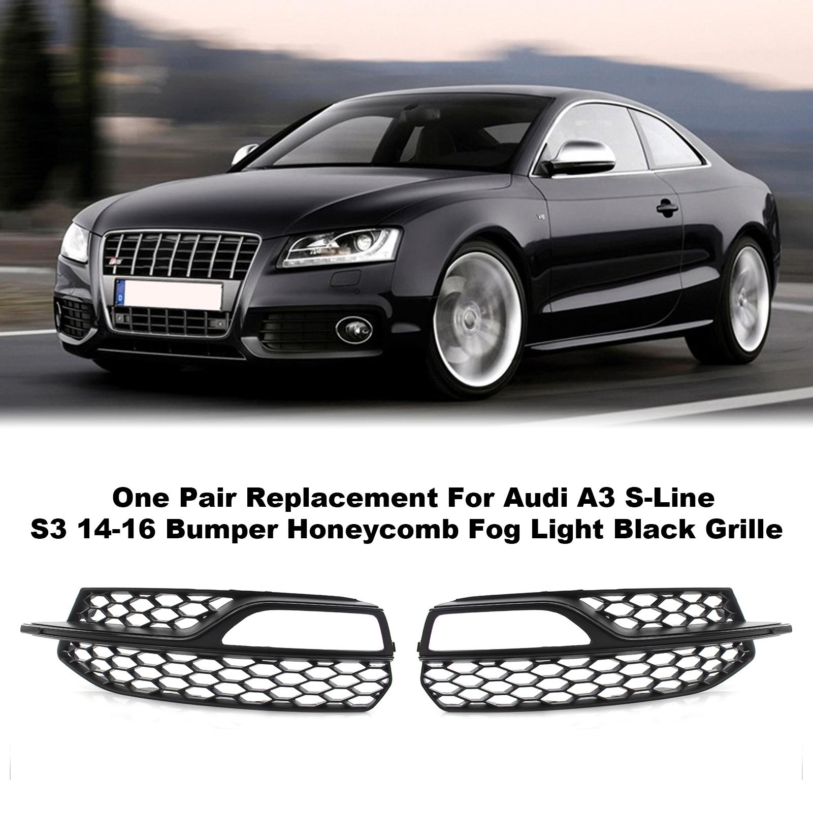 One Pair Replacement For Audi A3 S-Line S3 14-16 Bumper Honeycomb Fog Light Black Grille
