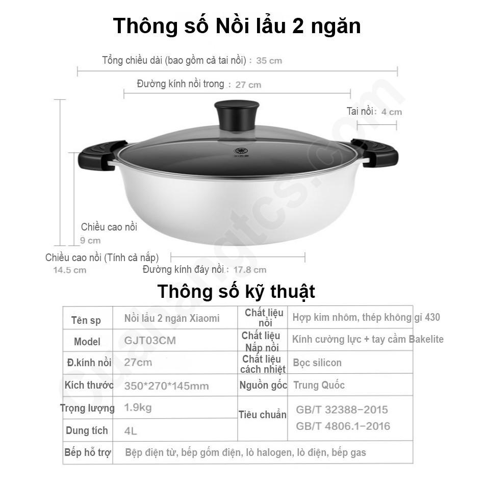 Nồi lẩu 2 ngăn mini đa năng dùng được mọi loại bếp, Nồi lẩu inox 304 thông minh có nắp kính tiện lợi dùng 2 nước lẩu