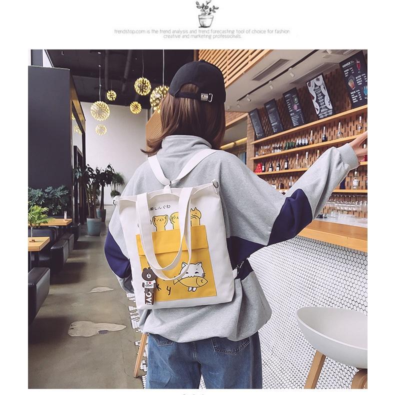 Túi tote bag vải canvas túi a4 đeo chéo đeo vai dùng đi học đi chơi TX94