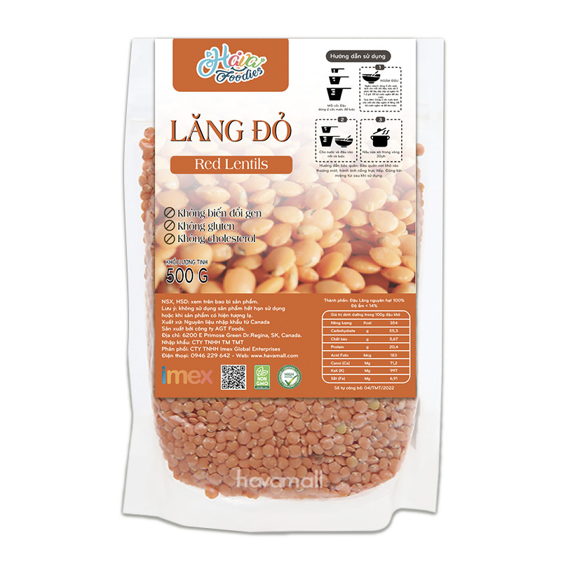 Đậu Lăng Đỏ Havafoodies Túi 500g – Red Lentils