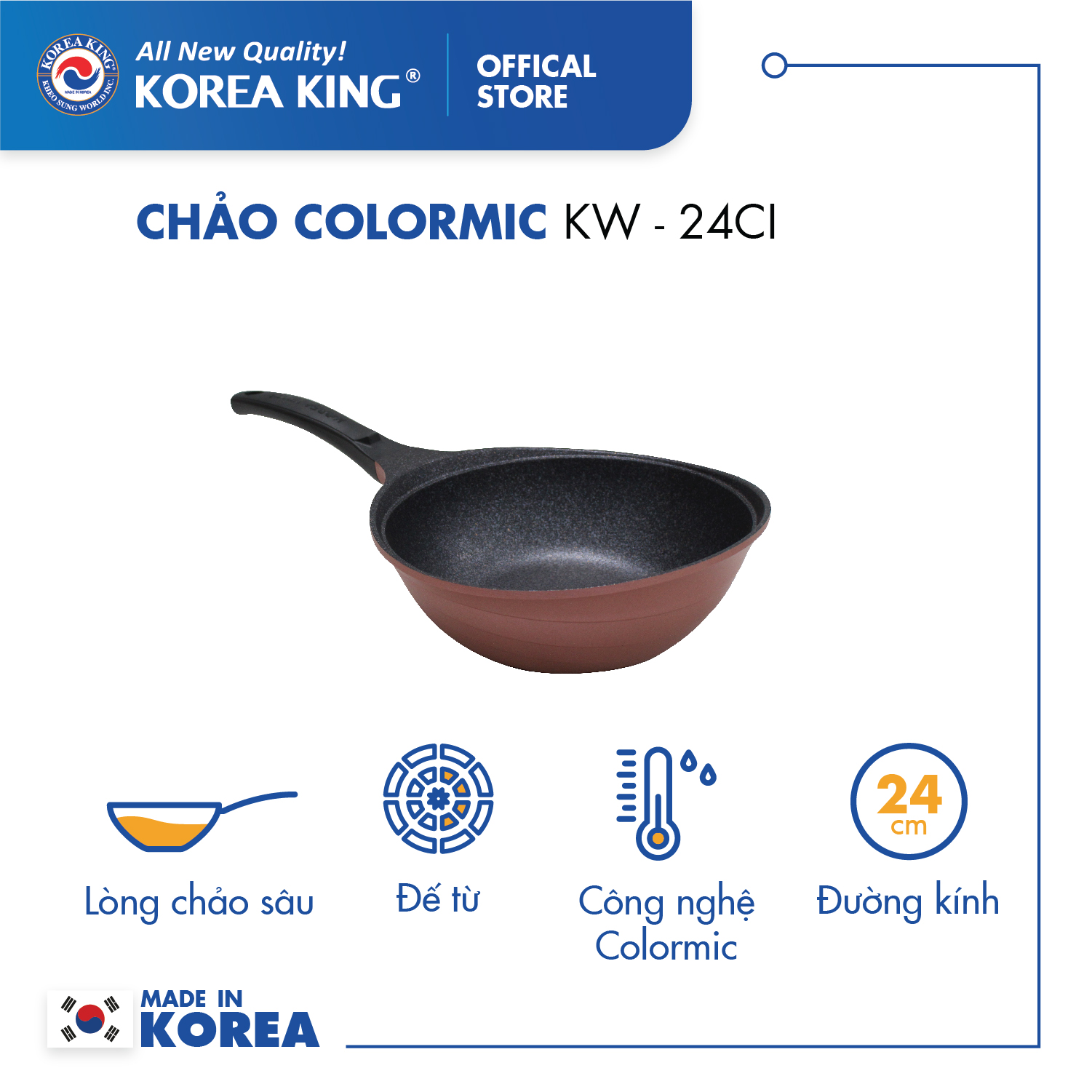 Chảo sâu Colormic Korea King KW-24CI (size 24cm) - Hàng chính hãng