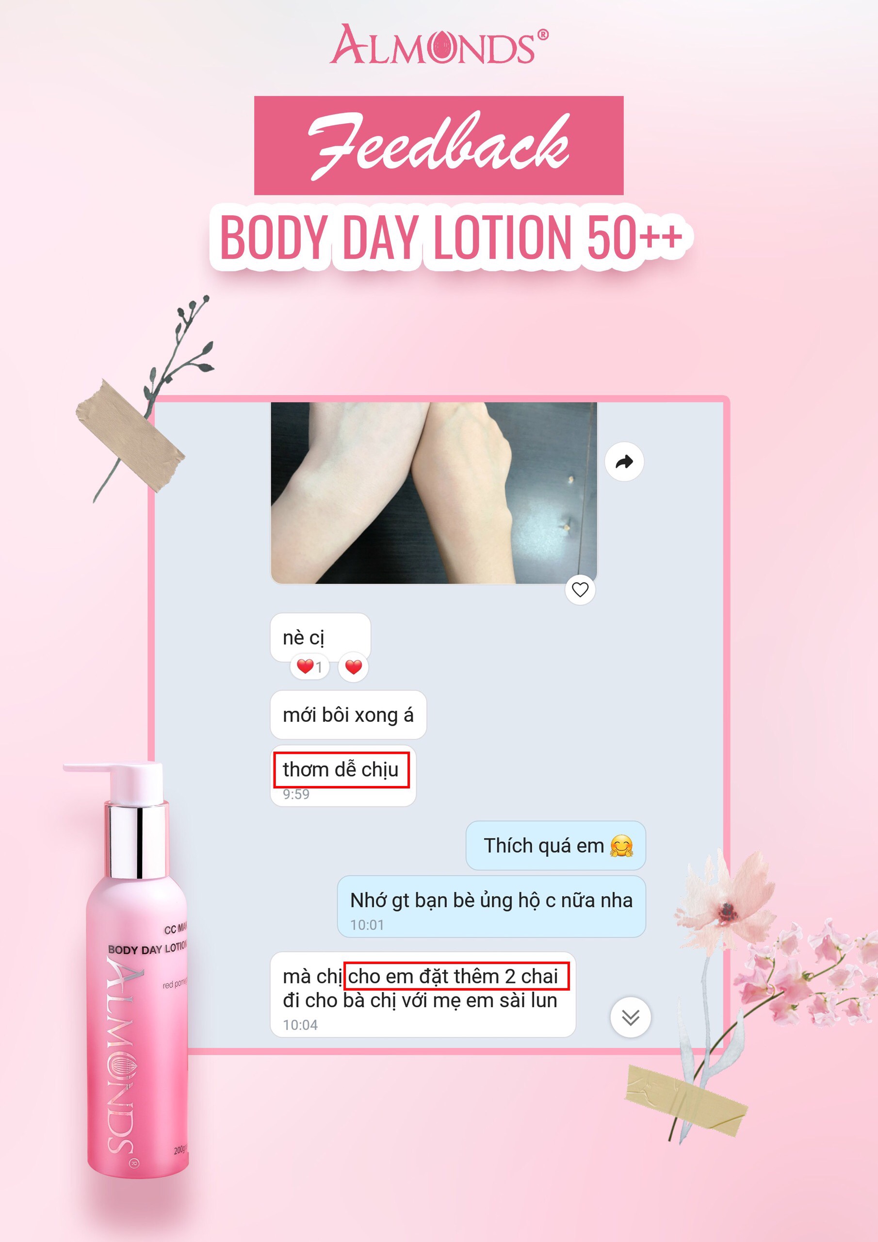 Kem dưỡng trắng body ban ngày makeup và chống nắng 50++ Almonds 200g