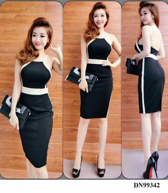 Đầm yếm phối đen và trắng