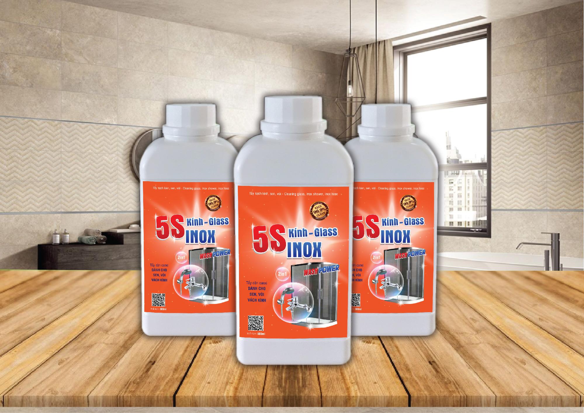 Nước tẩy cặn canxi trên kính nhà tắm 5S Chai 500ml