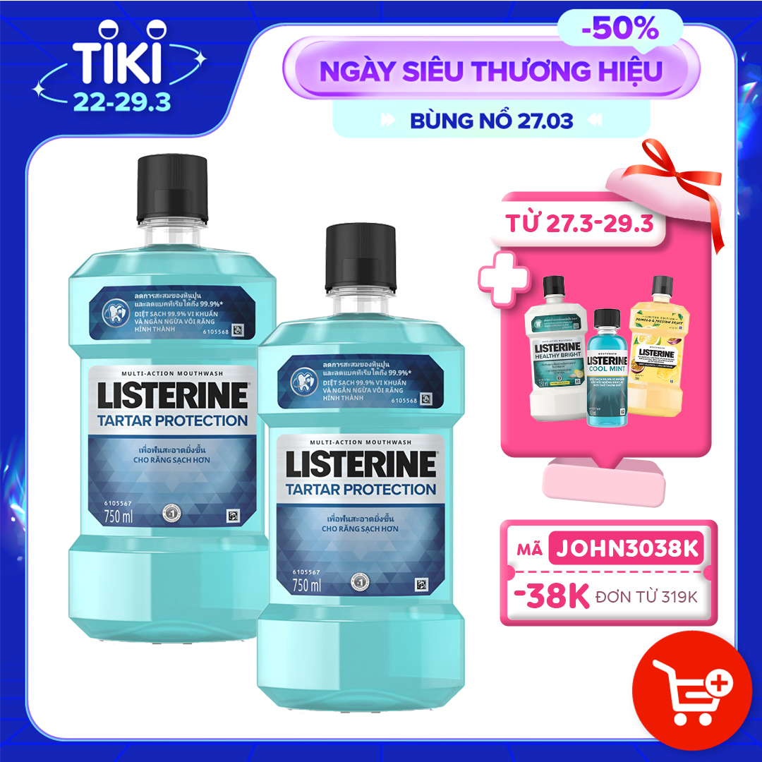 Bộ 2 Chai Nước súc miệng ngăn ngừa mảng bám Listerine Tartar Protection 750mlx2