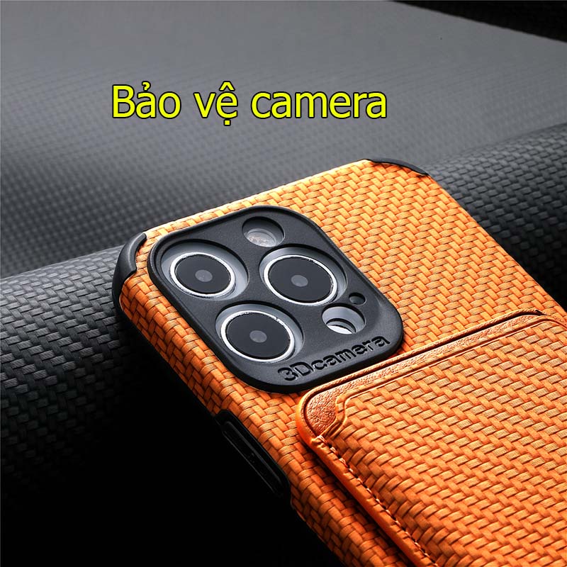Ốp da bảo vệ camera cho iPhone 14 pro max kèm để thẻ và sạc không dây