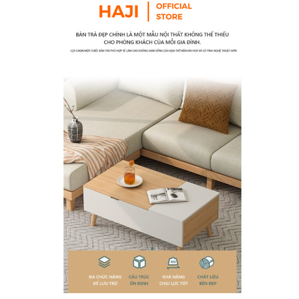 Bàn trà sofa thông minh tích hợp nâng hạ hiện đại, bàn cafe gỗ MDF chống ẩm tuyệt đối thương hiệu HAJI - A253