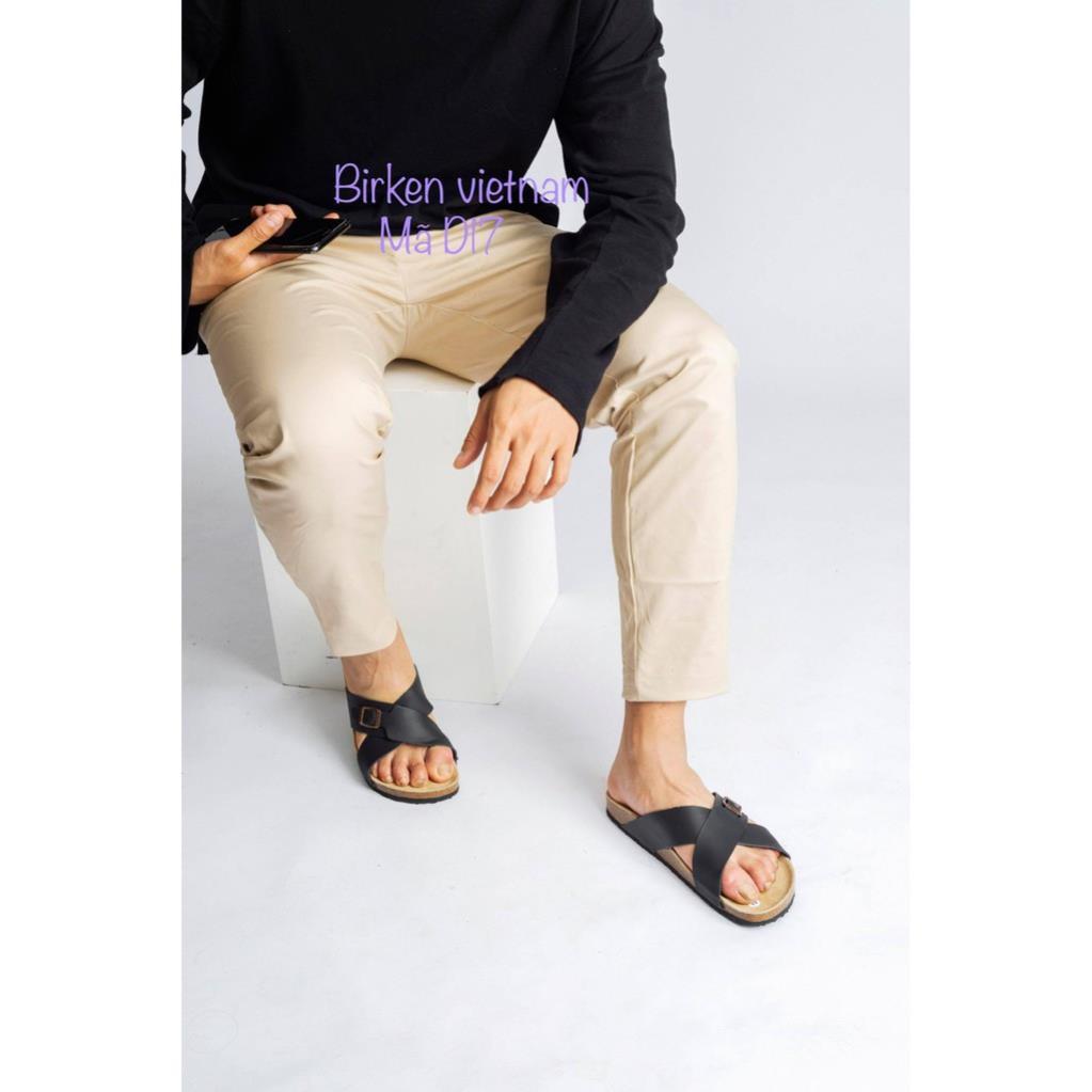 Dép da bò birken đế bằng Bioline dép quai chéo đế trấu unisex mã B17 - Bioline Official