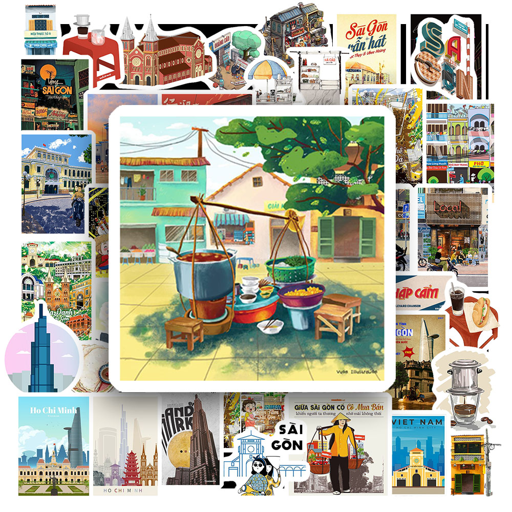 Set 50 Sticker HÌNH SÀI GÒN DỄ THƯƠNG | Trang Trí Xe - Laptop - Nón Bảo Hiểm | MS: 000400