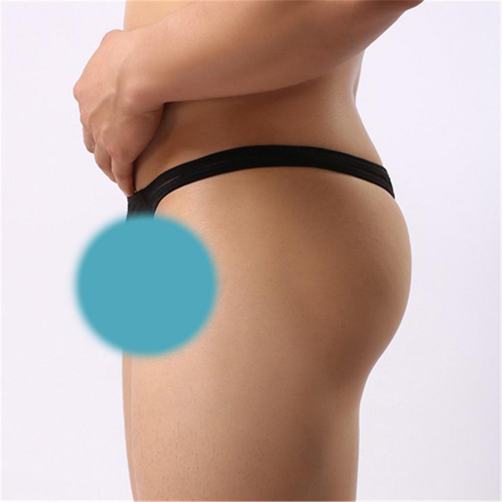 Men's Sheer Mesh Striped Panties Pouch Thong Low Waist Underpants Brief T-back Underwear