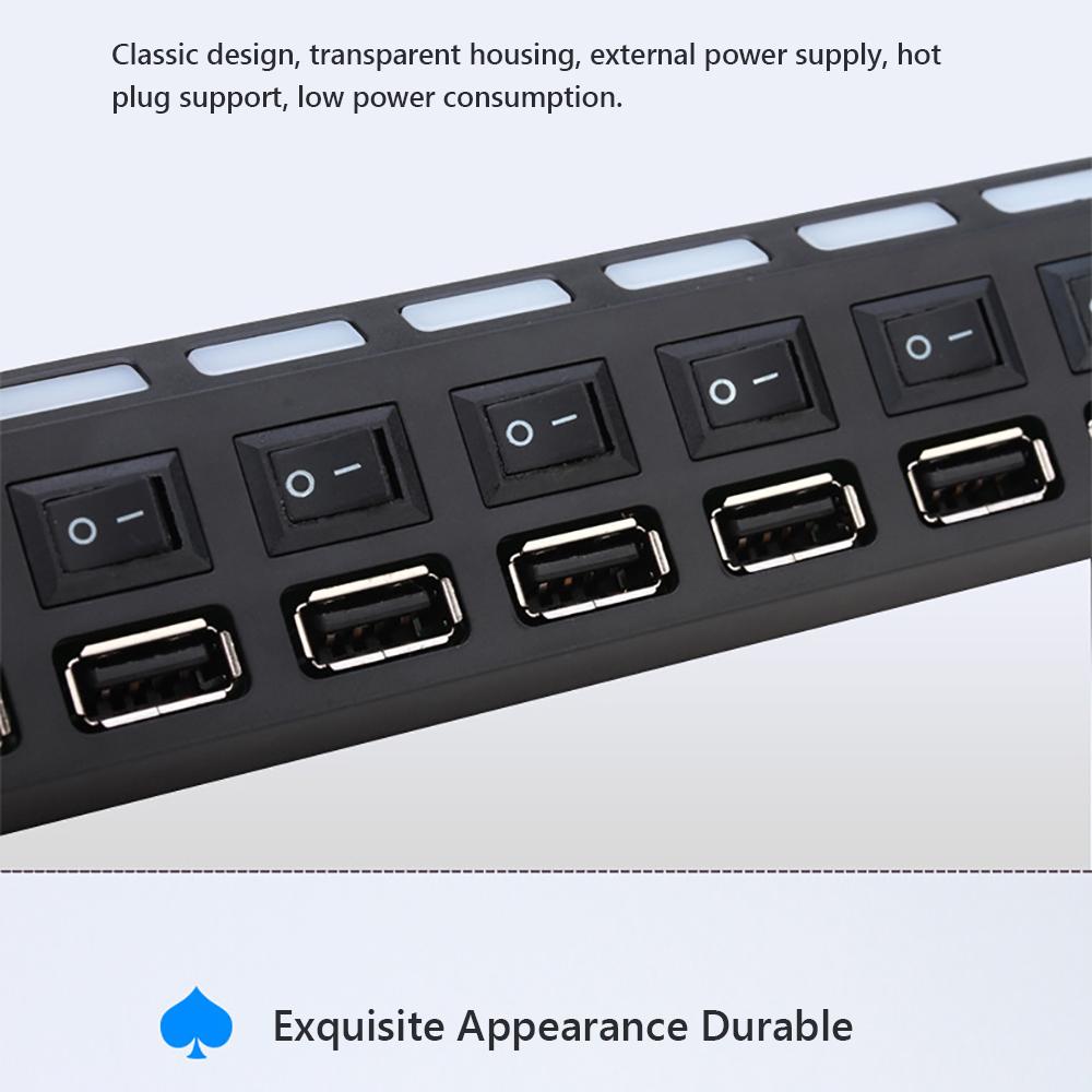 JDL-A7 HUB USB Hub 7 Port USB 2.0 Independent Switch Indicator High Speed Ultra Slim Splitter Hub with USB Cable for