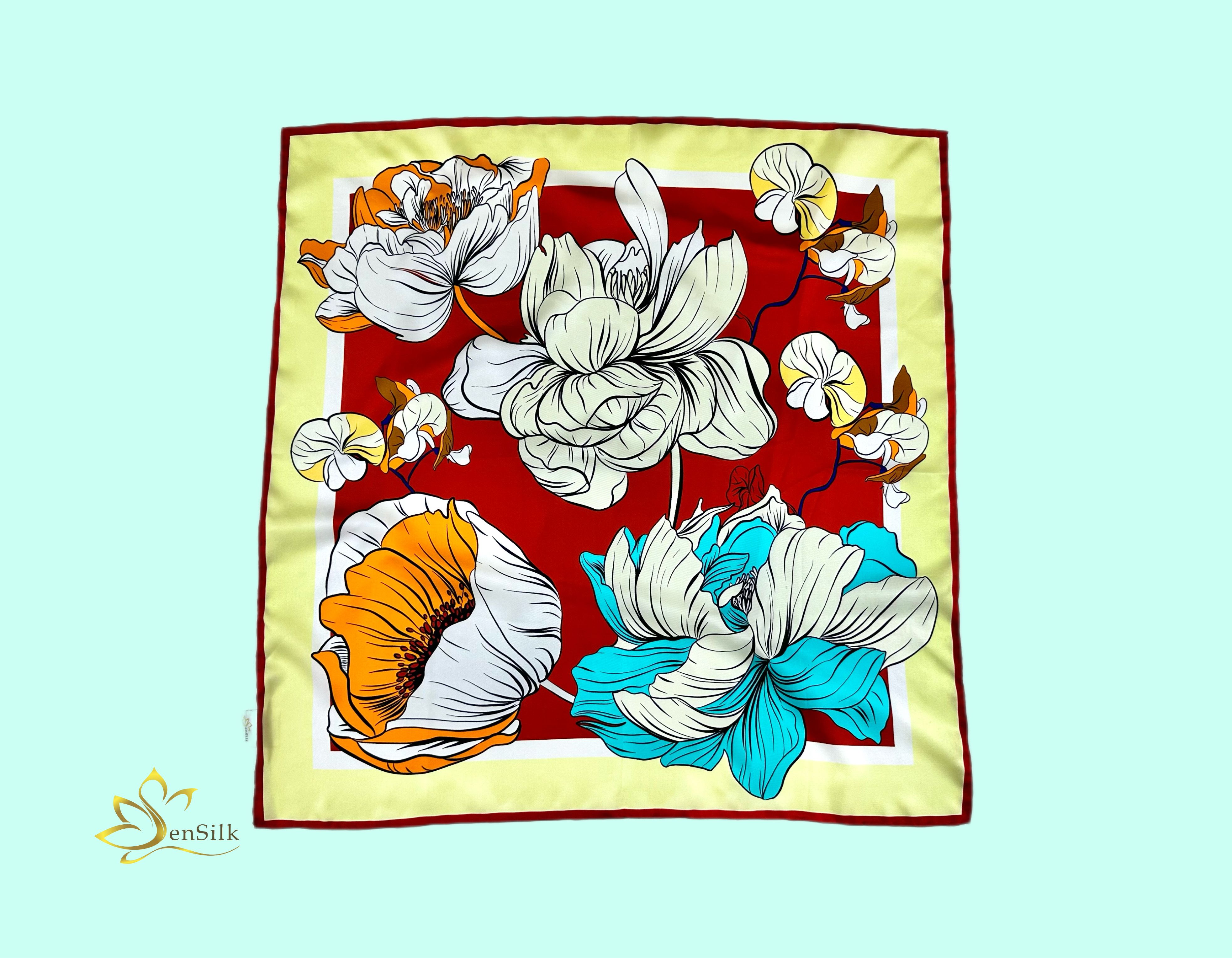 100% Silk Square Print Scarf - Khăn Lụa Quà Tặng in Kỹ Thuật Số SenSilk KLVI02 - Quà Tặng Doanh Nghiệp