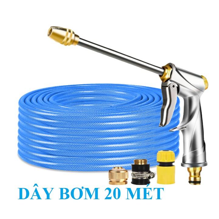 Bộ dây vòi xịt nước rửa xe, tưới cây . tăng áp 3 lần, loại 20m 206701-2 đầu đồng, cút, nối đồng nhựa