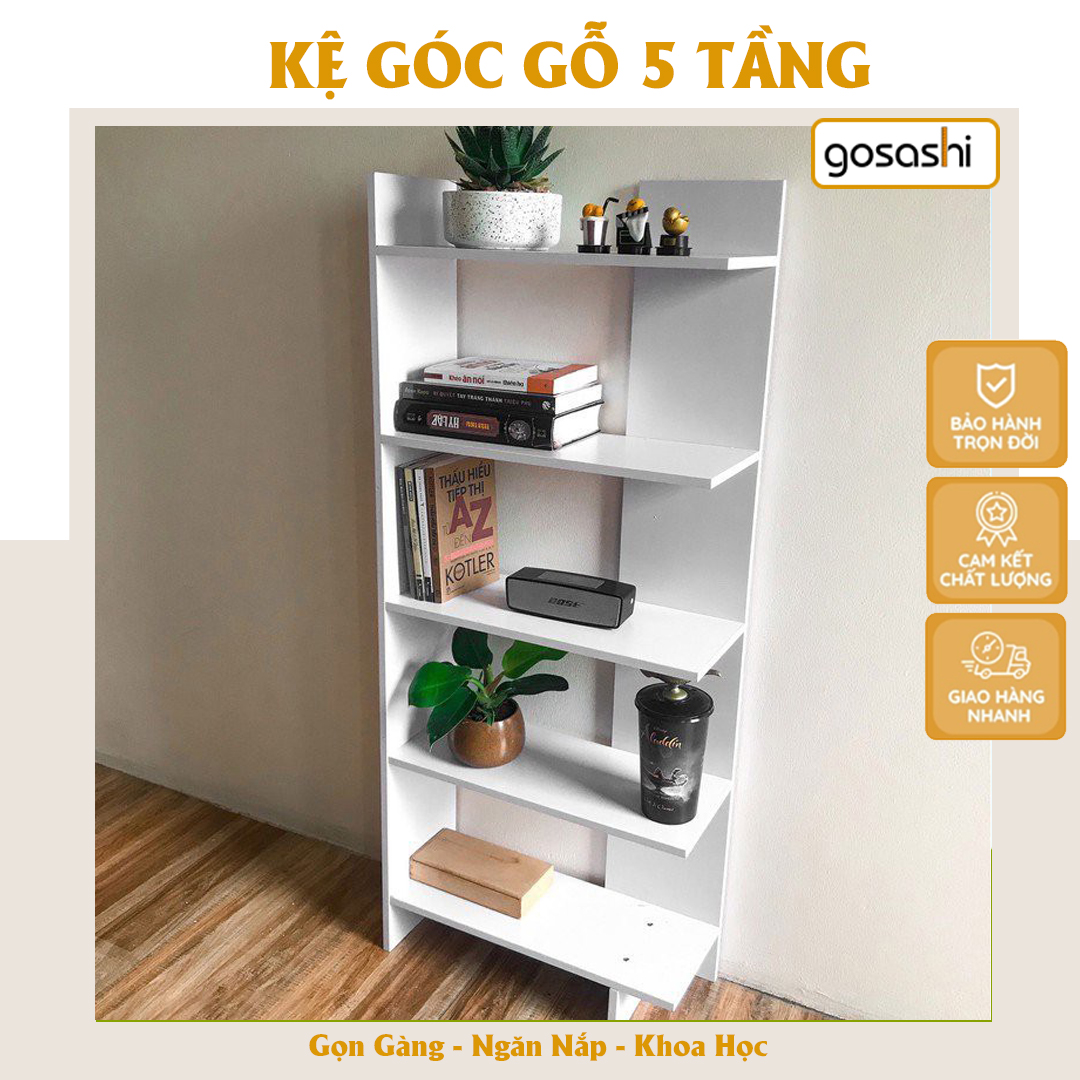 Kệ Góc Tường 5 Tầng Đặt Sàn Cao Cấp, Dễ Lắp Đặt, Gỗ MDF Không Cong Vênh Thương Hiệu Gosashi-KGT5T