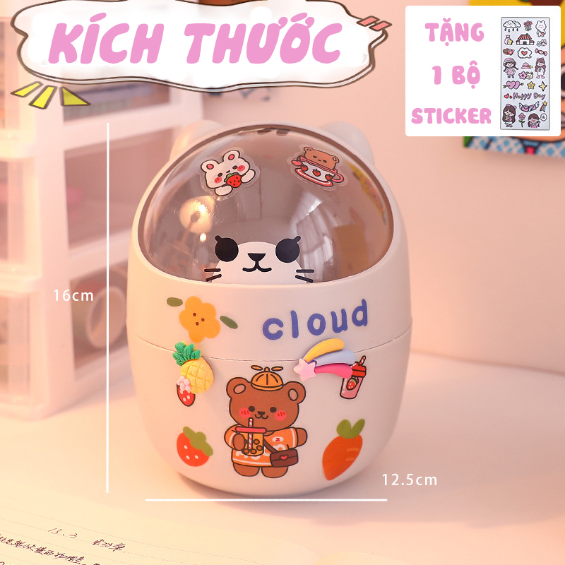 Hộp Đựng Bút Xinh Xắn Nắp Hình Gấu Cute, Thùng Rác Mini Trang Trí Decor, Tặng bộ sticker đi kèm