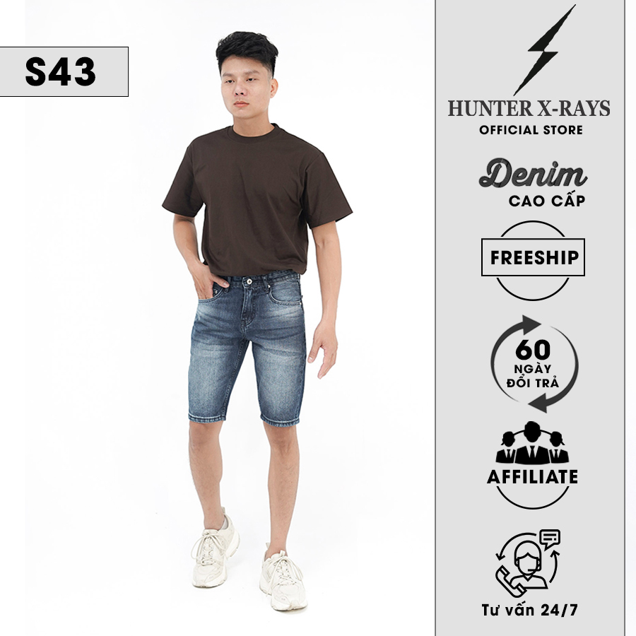 Quần Short Jeans Nam Cao Cấp HUNTER X-RAYS Form Slimfit Cotton Xanh Cá Tính S43
