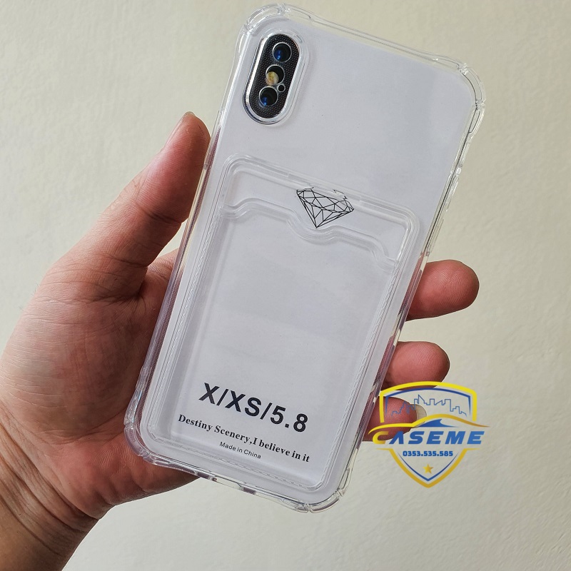 Ốp chống sốc kèm ngăn ví đựng thẻ dành cho iPhone X/Xs, Xs Max silicon trong suốt cao cấp