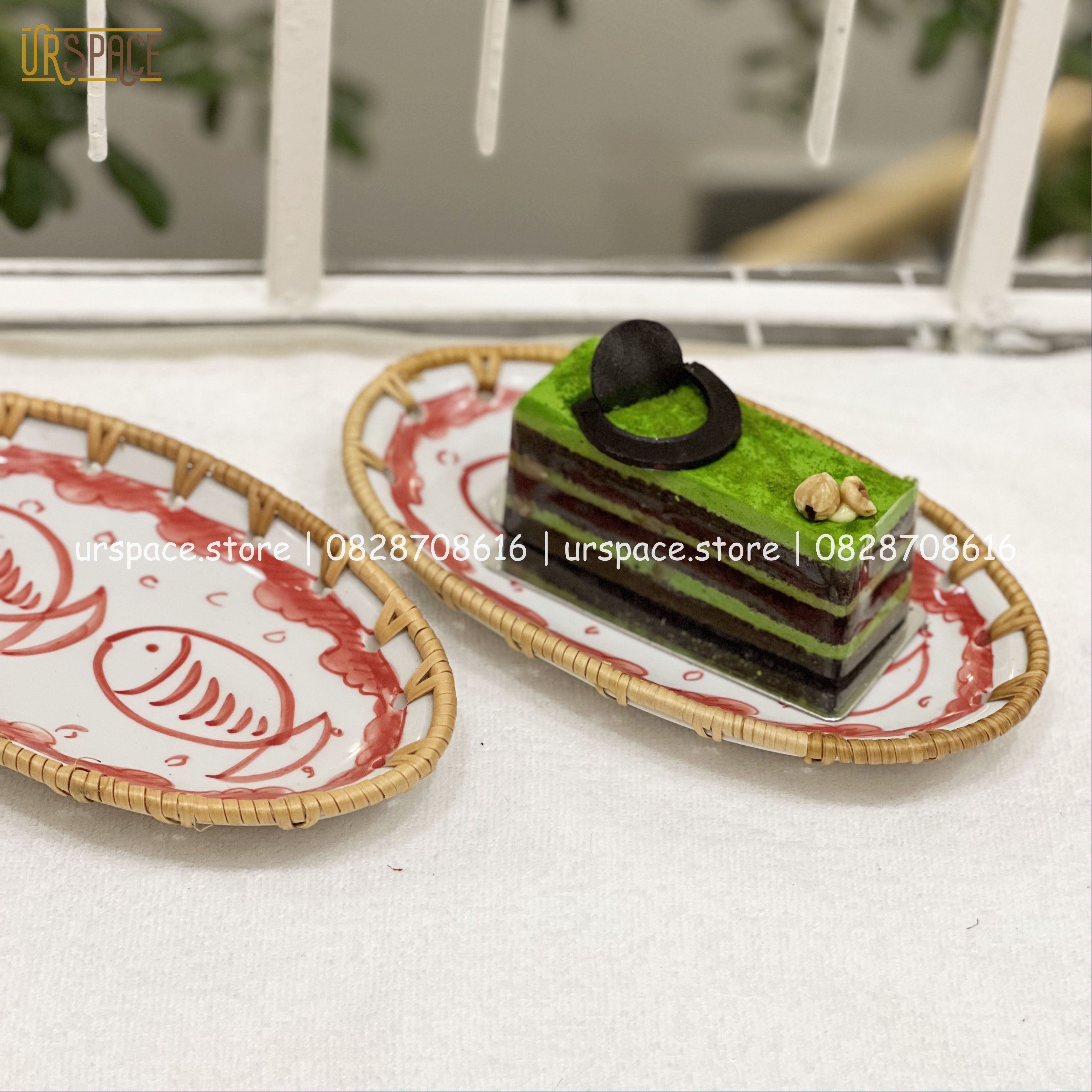 Đĩa Sứ Đan Mây Hình Oval, Đĩa Đựng Bánh Ngọt Trái Cây/ Woven Rattan Ceramic Storage Plate For Home Decoration