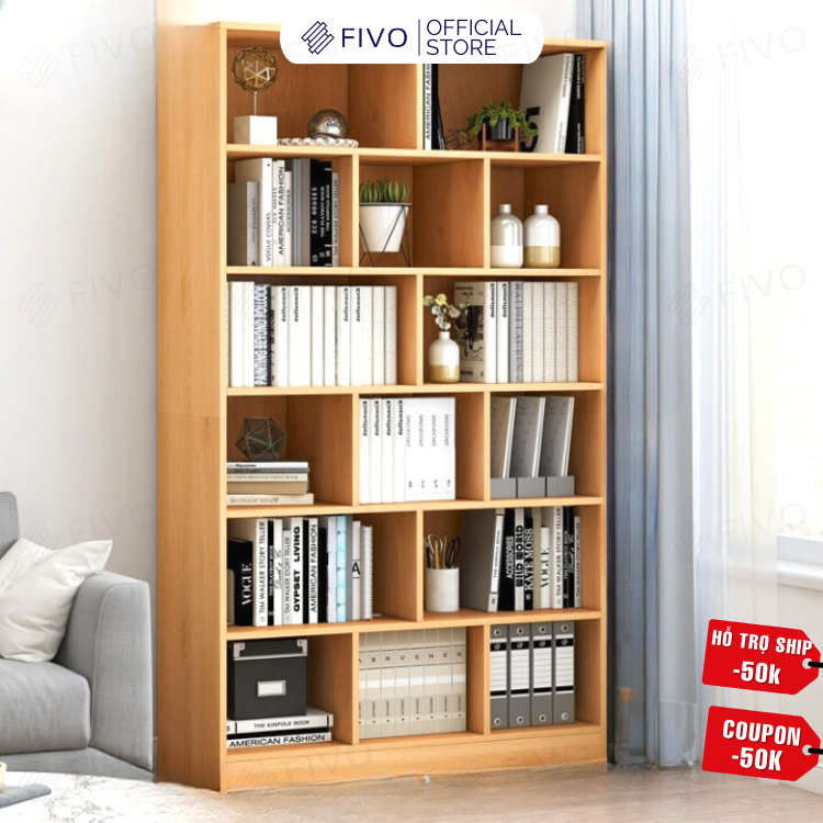 Kệ Sách Đứng Gỗ MDF FIVO FB70 6 Tầng Chia Nhiều Ngăn - Hàng Chính Hãng