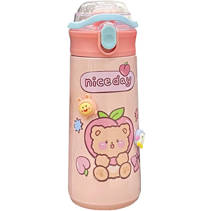 Bình nước giữ nhiệt cho bé kèm ống hút 550ml 2023