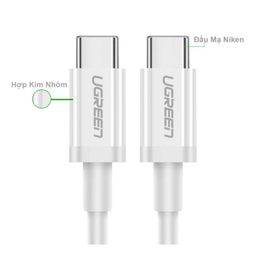 Ugreen UG80369US300TK 0.5M 100W 5A Màu trắng Cáp sạc nhanh 2 đầu USB-C 2.0 - HÀNG CHÍNH HÃNG