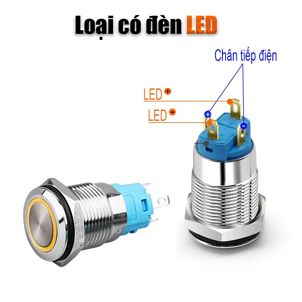 Công tắc Kim loại 12mm có LED, Nút nhấn Tự Khóa (3-6V, 12-24V, 110-220V)