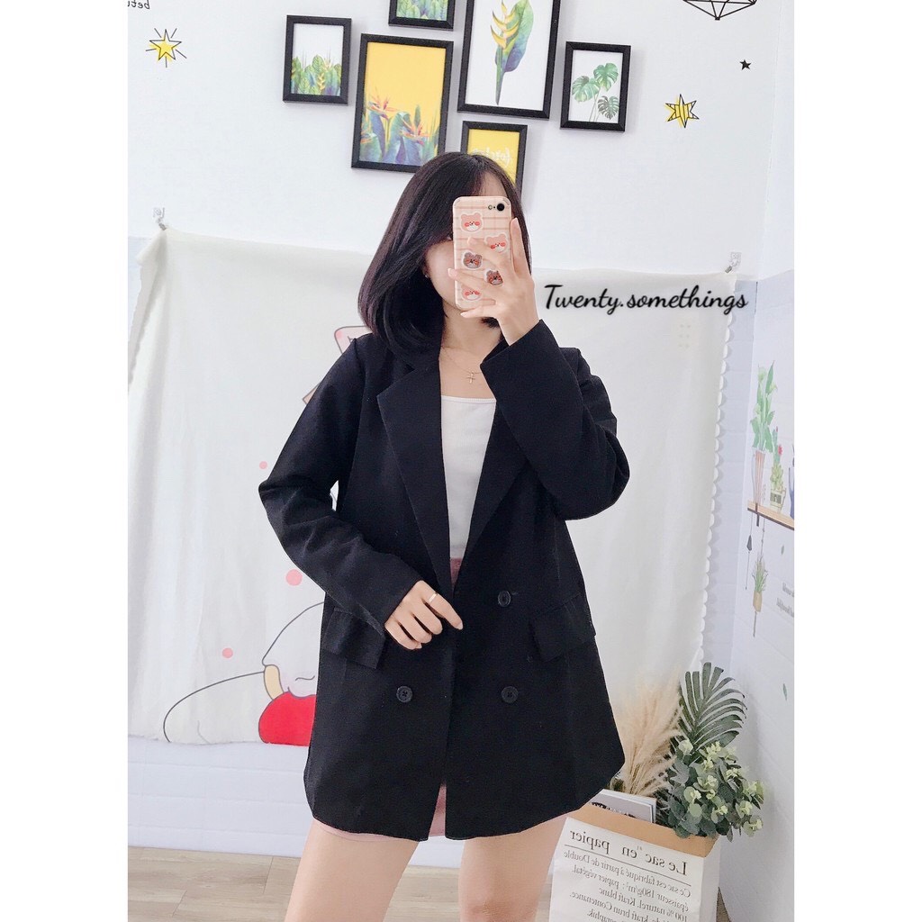 ÁO BLAZER ĐEN 2 LỚP ULZZANG HÀN QUỐC (ảnh thật/sẵn/có video)