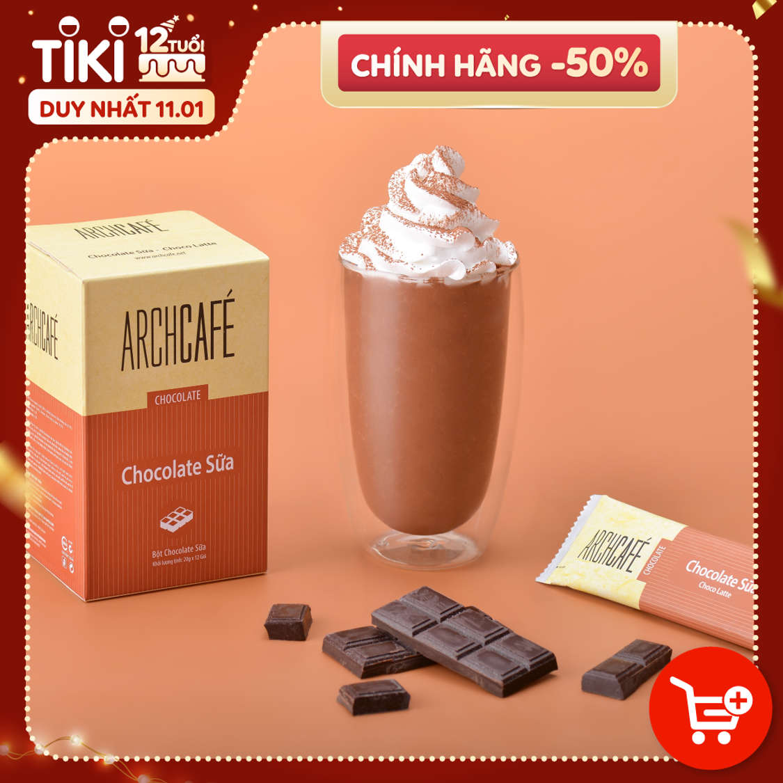 Chocolate Sữa - Choco Cacao Sô cô la hoà tan Archcafé (hộp 12 gói x 20g)