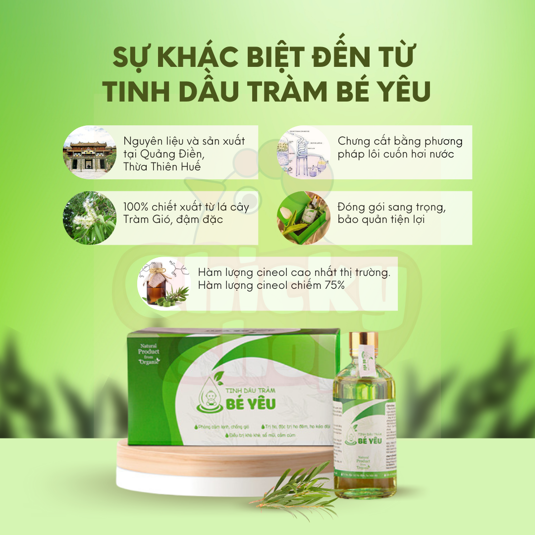 Tinh dầu tràm bé yêu nguyên chất 100ml giữ ấm, phòng ngừa cảm lạnh, xông phòng hiệu quả