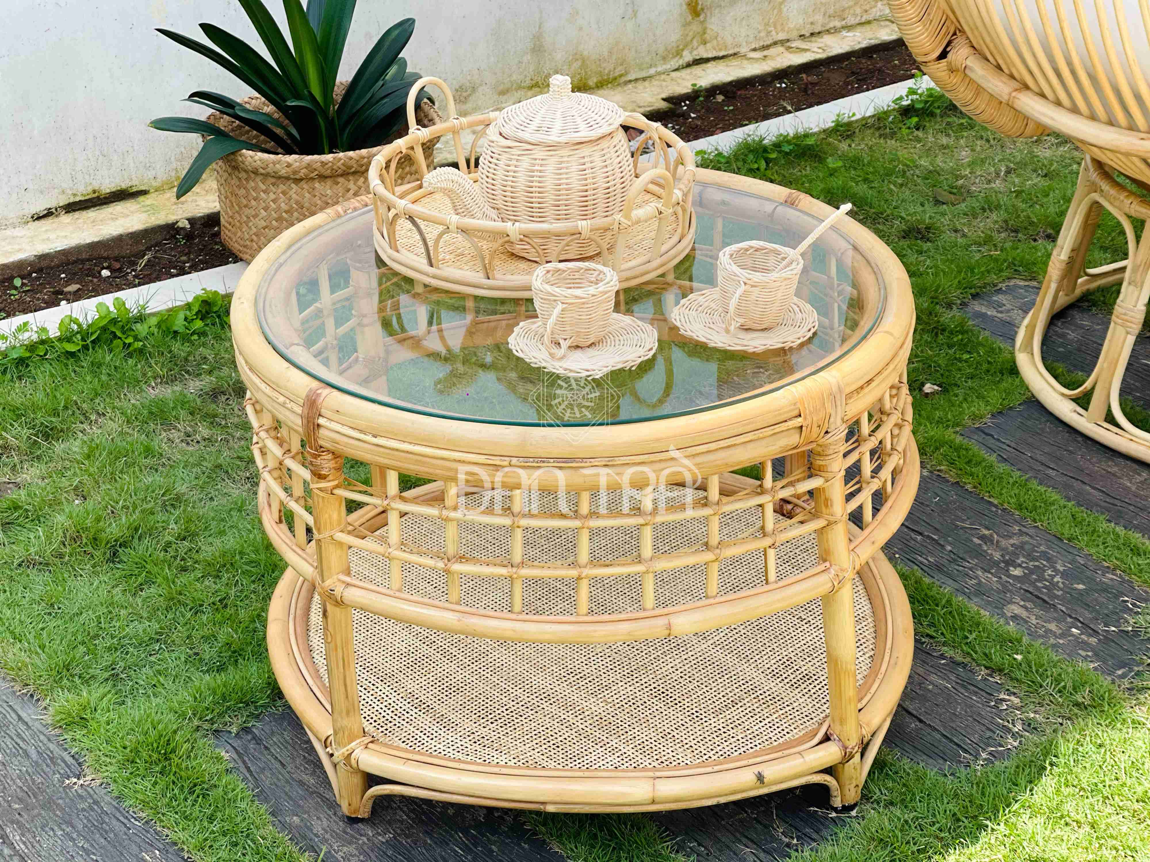 Bàn Mây Tròn 2 Tầng Đan Trà- Bàn Mây Decor Nhỏ Gọn- Bàn Trà Coffee Sang Trọng, Tự Nhiên - Bàn Ghế Mây Tre ĐAN TRÀ