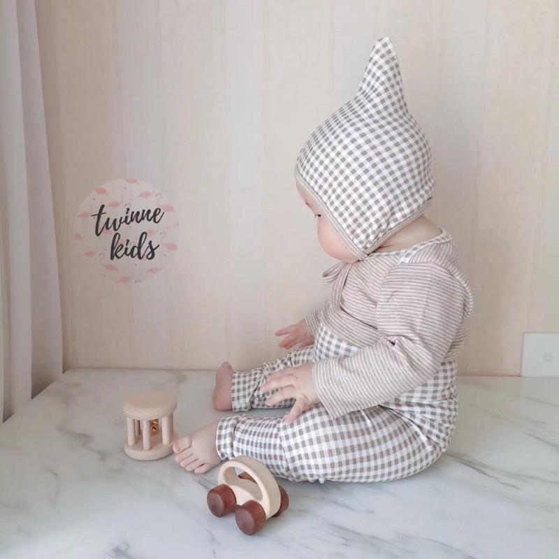 Set đồ thu đông 3 chi tiết áo quần mũ, bodysuit sơ sinh chất liệu cotton bé trai 0-24 tháng