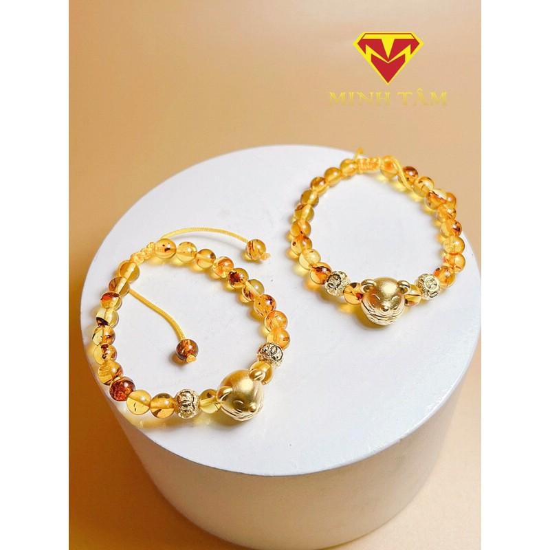 Vòng tay hổ phách con giáp Chuột bạc mạ vàng cho bé Minh Tâm Jewelry