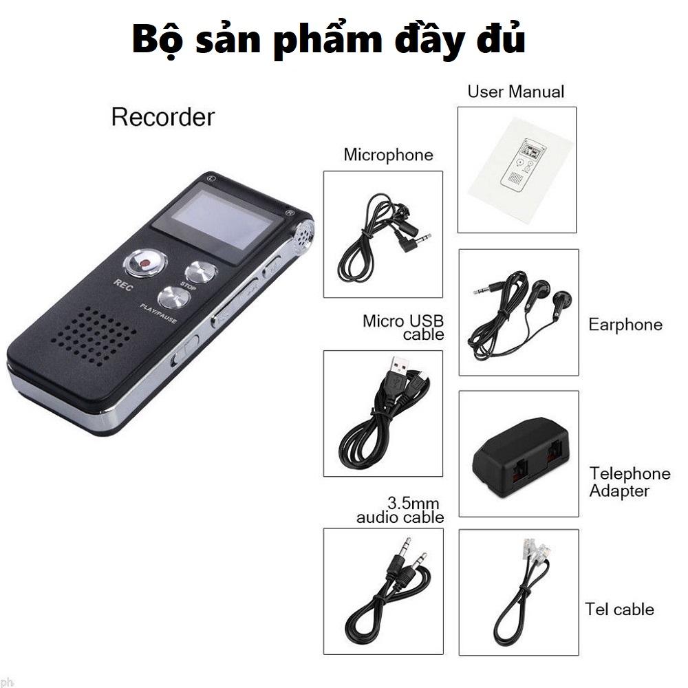 Máy Ghi Âm - Thiết Bị Ghi Âm chuyên nghiệp bộ nhớ trong 8Gb đầy đủ phụ kiện