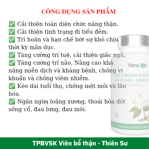 Thực Phẩm Bảo Vệ Sức Khỏe Thiên Sư - Viên Bổ thận - Bổ thận tráng dương tăng cường sinh lực