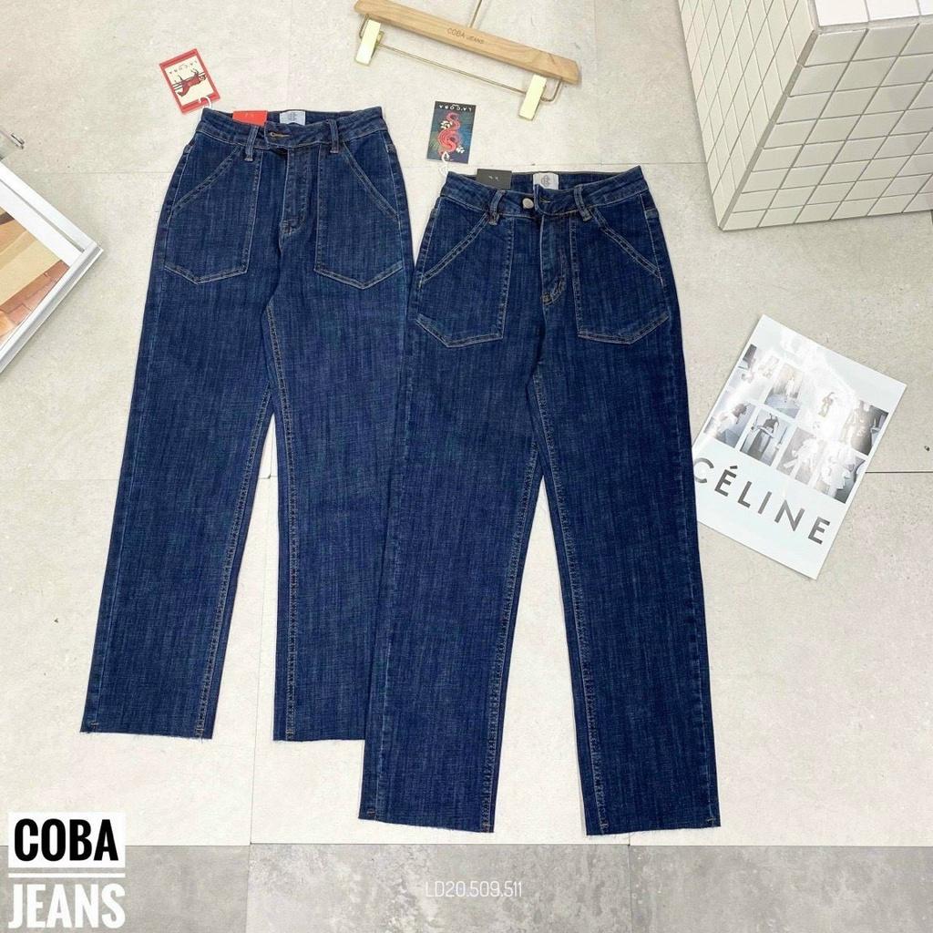 Quần bò ống đứng túi trước cạp cao Jeans cắt gấu basic phong cách sang chảnh Hàn Quốc YANSOO