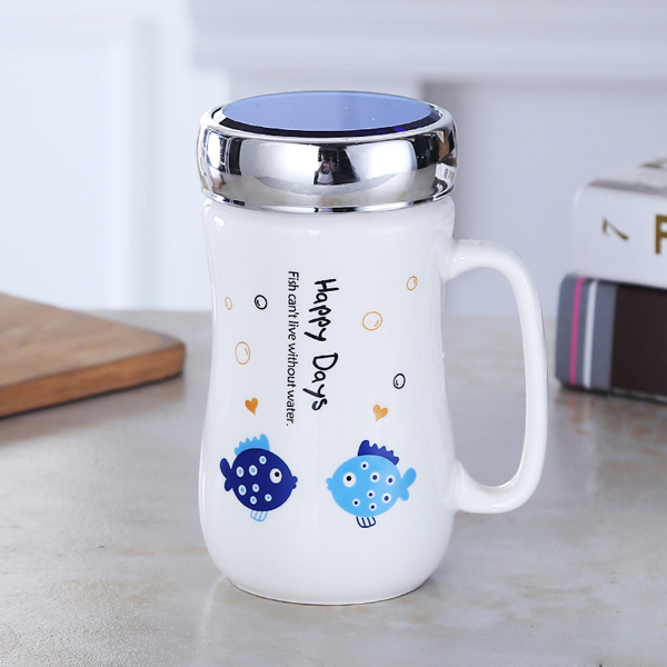 Ly sứ giữ nhiệt happy days Nắp tráng gương