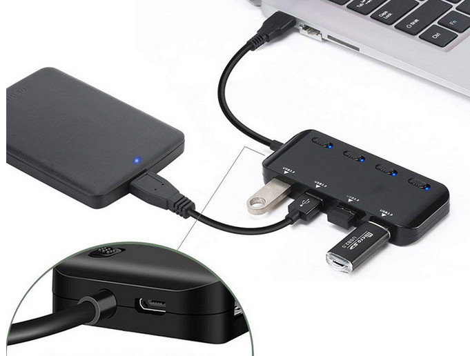   Bộ Chia Hub 4 Cổng Micro USB Máy Tính Bảng Laptop Máy Tính Xách Tay Cổng Sạc Cho Mini USB 3.0 Type-C 3.0 HUB 4