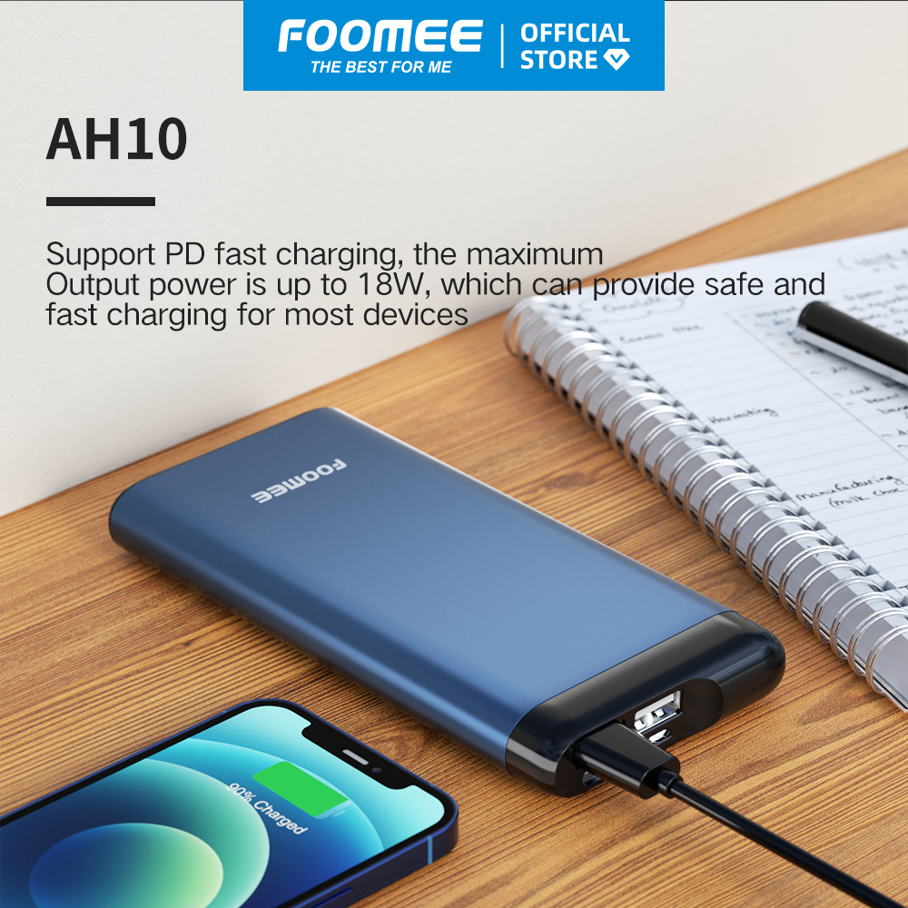 Pin Sạc Dự Phòng 10000mAh FOOMEE AH10s -  Sạc Nhanh 18W Cho Nhiều Thiết Bị - Xanh Dương/Xám - Hàng Chính Hãng