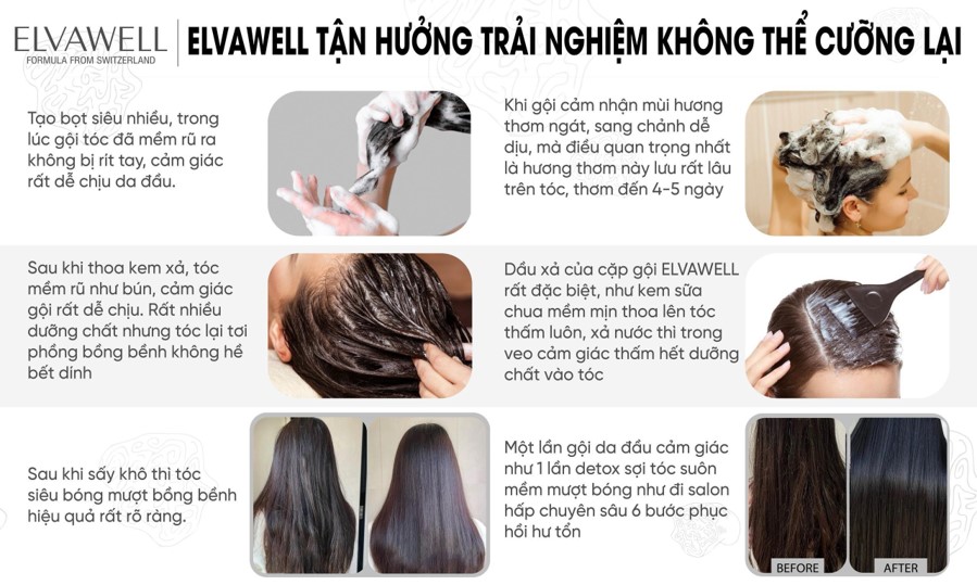 Dầu gội xả giảm gàu siêu suôn mượt Elvawell - 1000ml (Màu trắng)