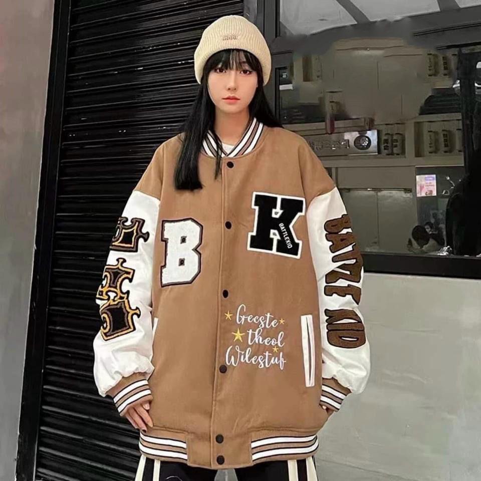 Hình ảnh Áo Varsity Jacket - Áo Khoác Bomber Cardigan họa tiết chữ B.K phối bo Siêu Hot nam nữ mặc được