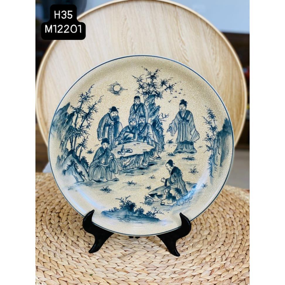Đĩa cảnh Đĩa trang trí hoa văn để bàn men rạn cổ Bát Tràng 35cm