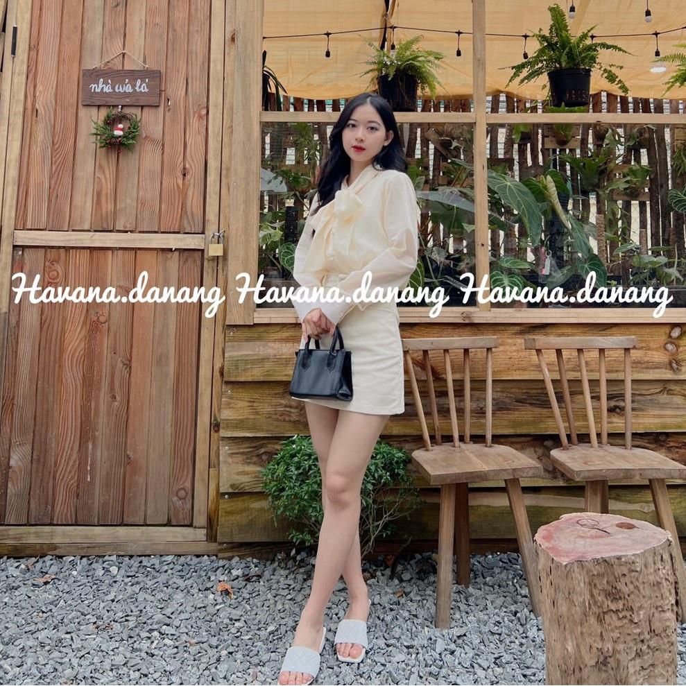 Áo sơ mi voan tay dài, áo sơ mi kiểu buộc nơ
