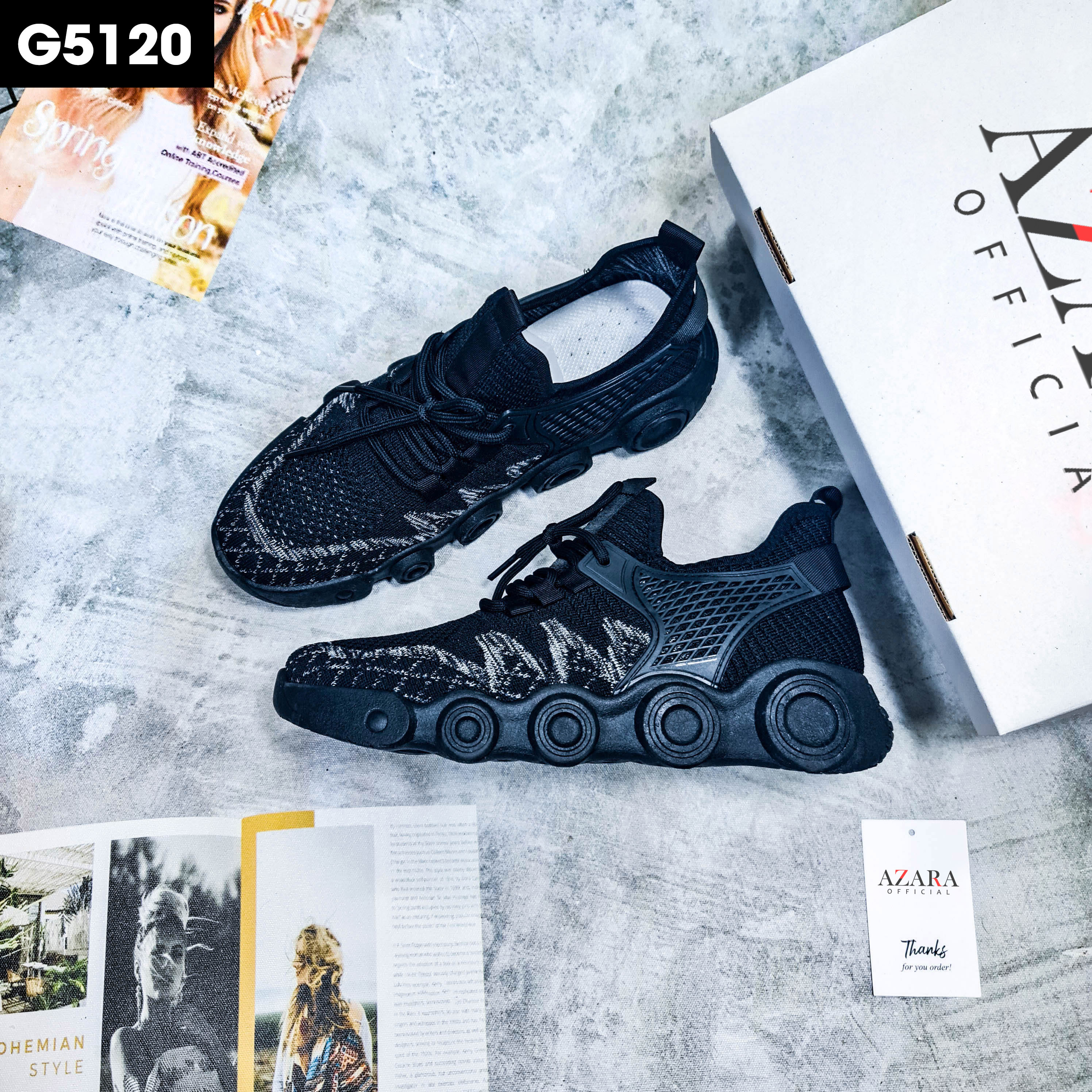 Giày Thể Thao Nam AZARA - Giày Sneaker Màu Đen - Kaki, Giày Sneaker Nam Đế Độn Chuẩn Đẹp - G5120