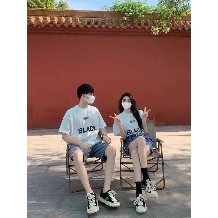 Áo Phông Đôi Nam Nữ In Chữ Black White Đơn Gỉan dễ phối đồ