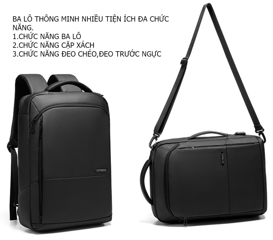 Balo Laptop Nam Kiêm Túi Xách Nam Đa Chức Năng Thời Trang Cao Cấp Phong Cách Mới - Màu Đen