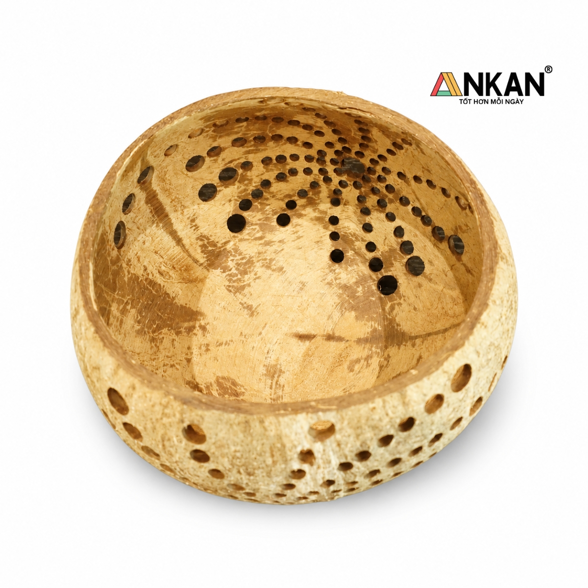 Đèn Tealight Gáo Dừa ANKAN Họa Tiết Mặt Trời Handmade – Decor Trang Trí Không Gian Chill