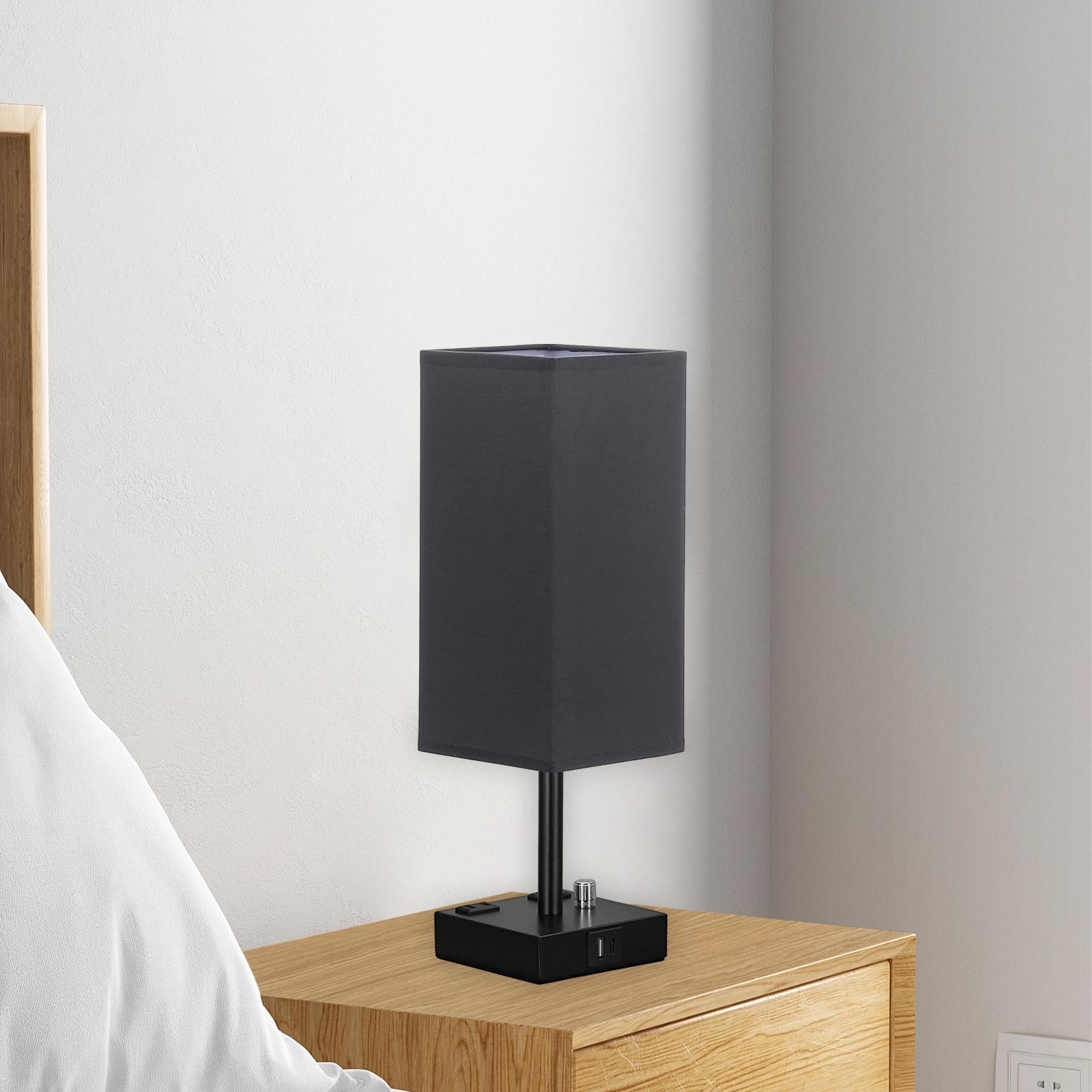 Bedside Lamp, Table Lamp with USB Ports and Outlets with Linen Shade Dimmable NightStand Lamp, Desk Lamp for Room Decor