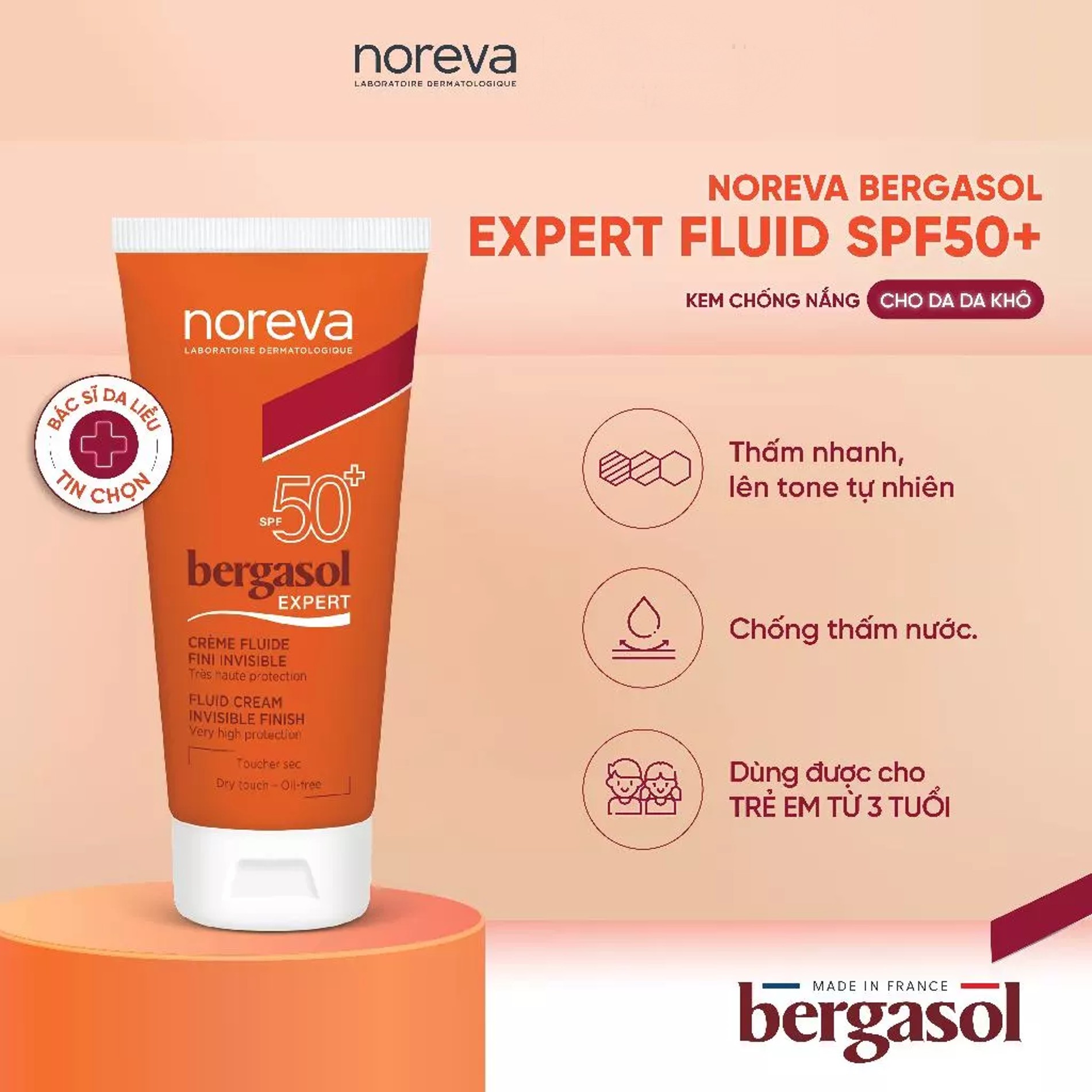 Kem Chống Nắng Bảo Vệ Da Noreva Bergasol Expert Fluid SPF50+ 50ml